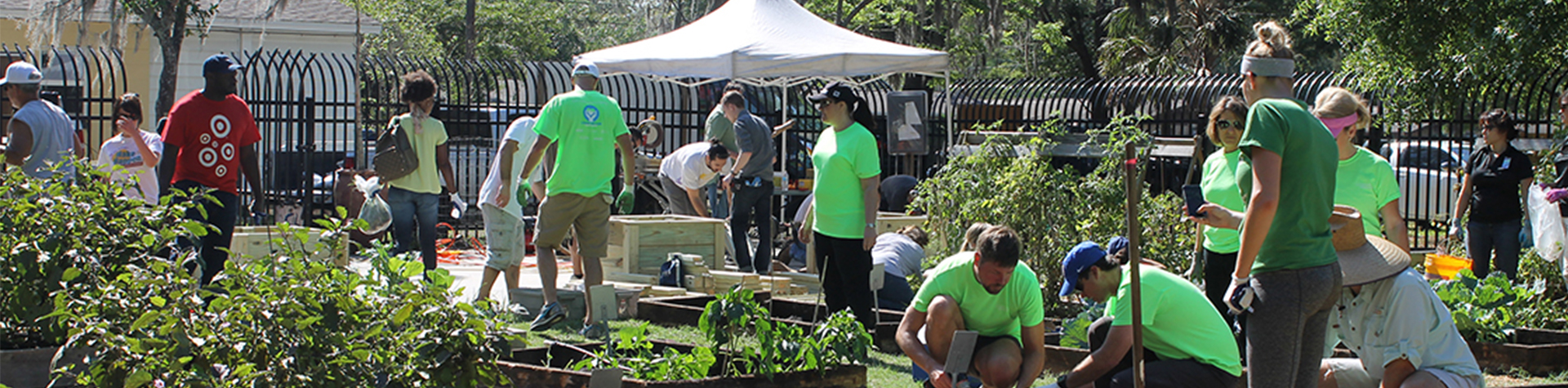 Volunteers working in the community garden at Harvest Hope Park in Tampa, Florida
